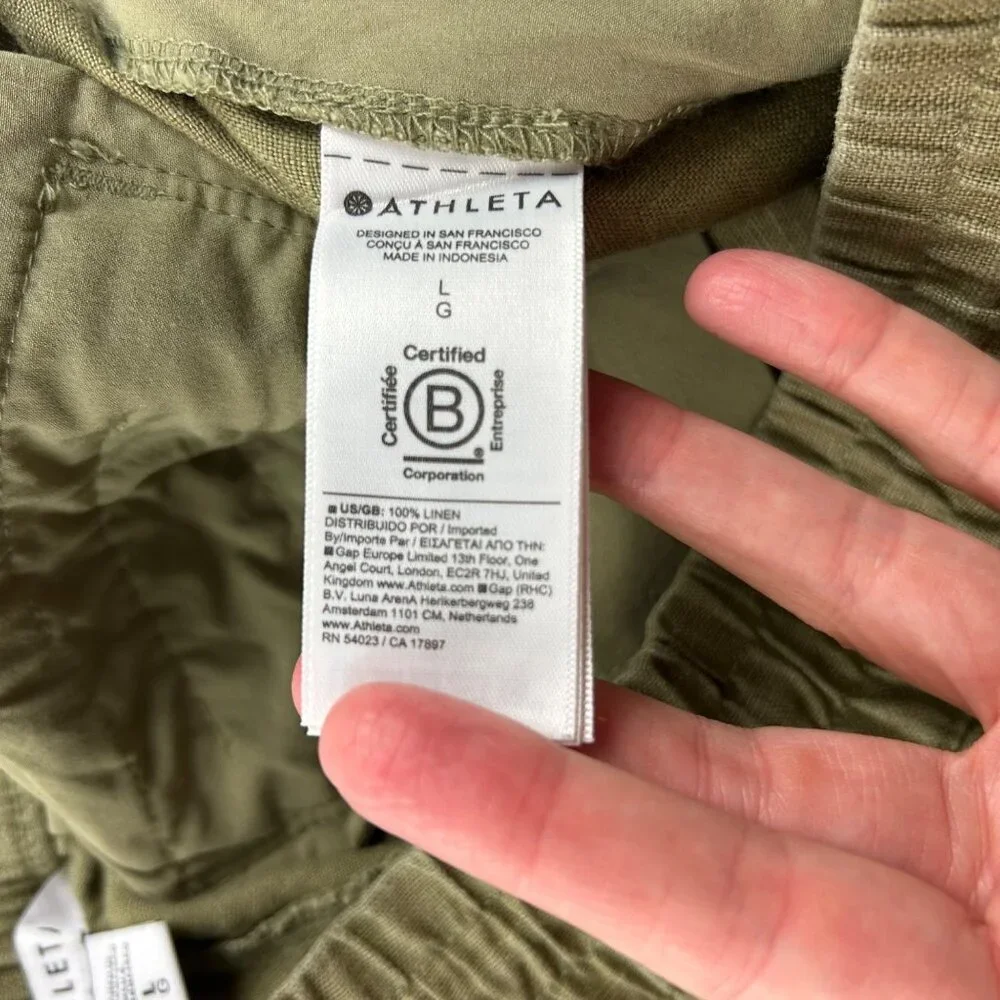 Athleta Olive Linen Retreat High Rise Pull On Ankle Pant L - Picture 5 of 7
